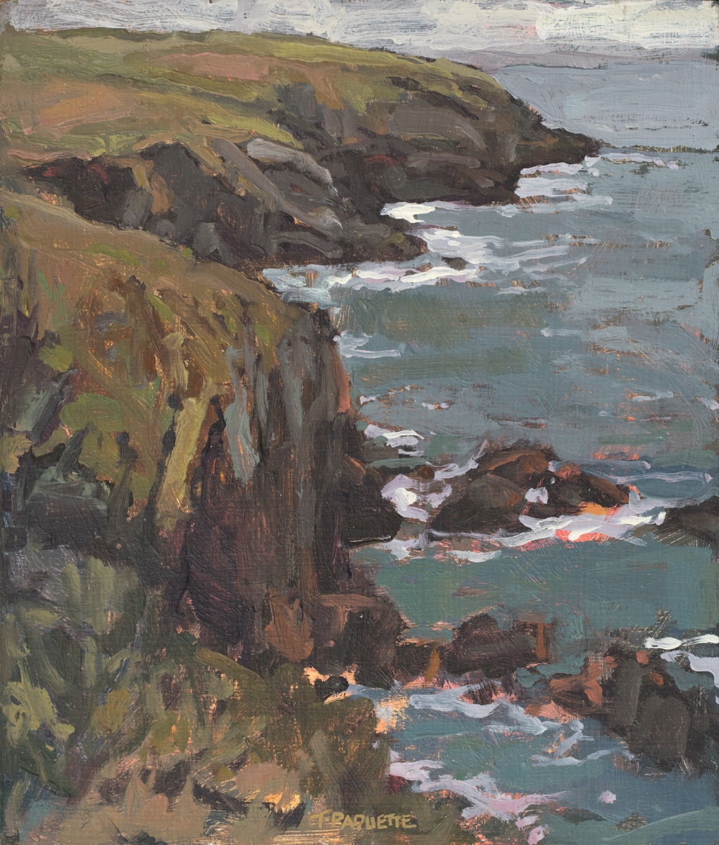 contemporary landscape oil painting of cliff at St Davids, Wales