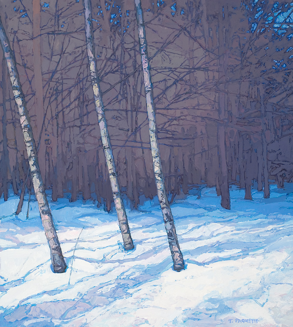 woods in winter oil painting by Thomas Paquette