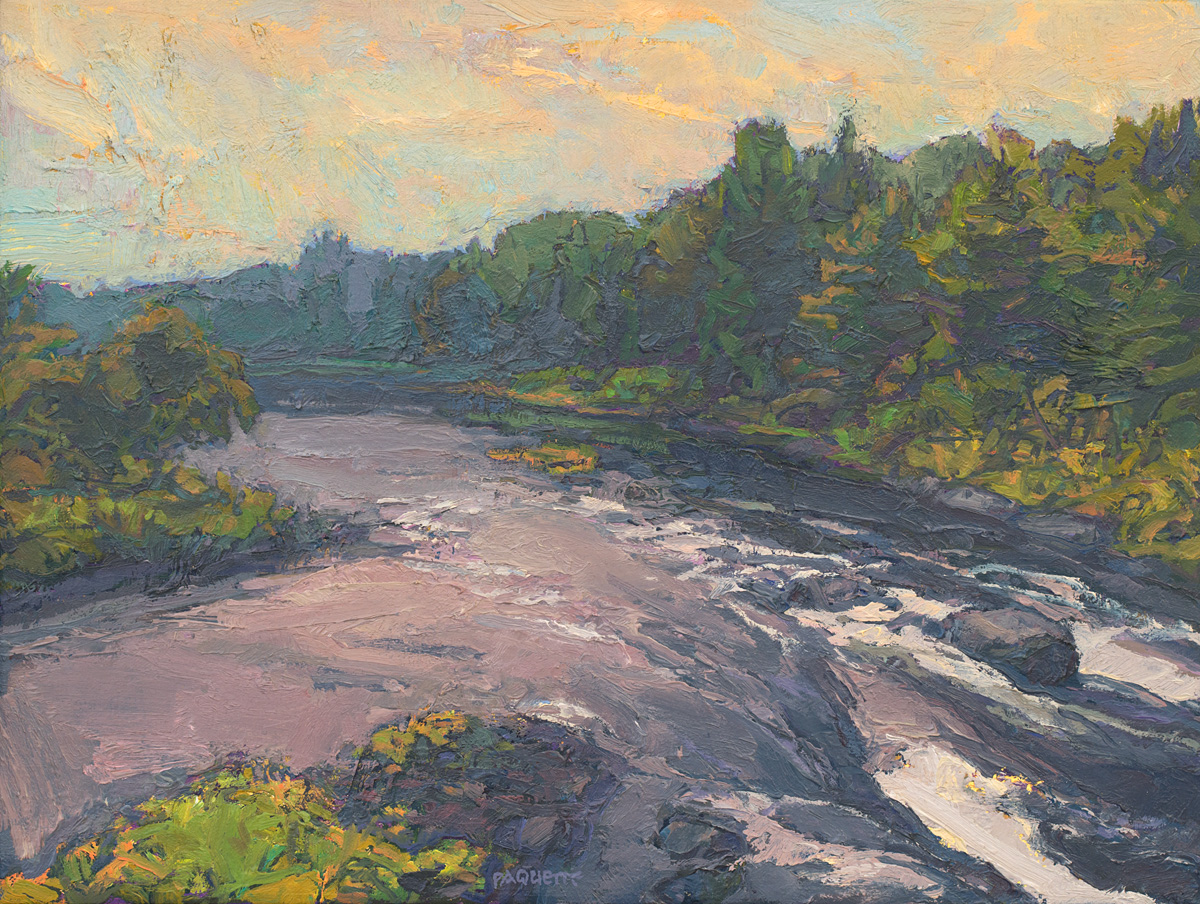 contemporary landscape oil painting of northern Maine river