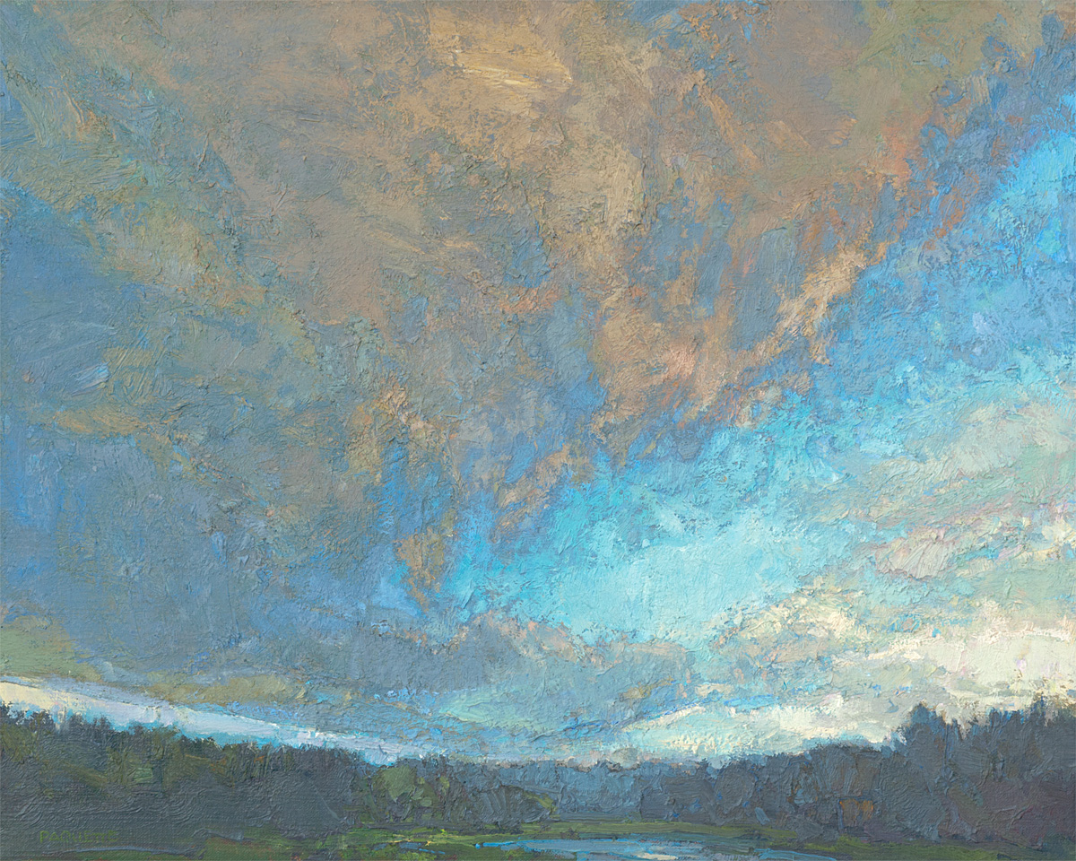 contemporary cloudscape/ landscape oil painting of northern wilderness