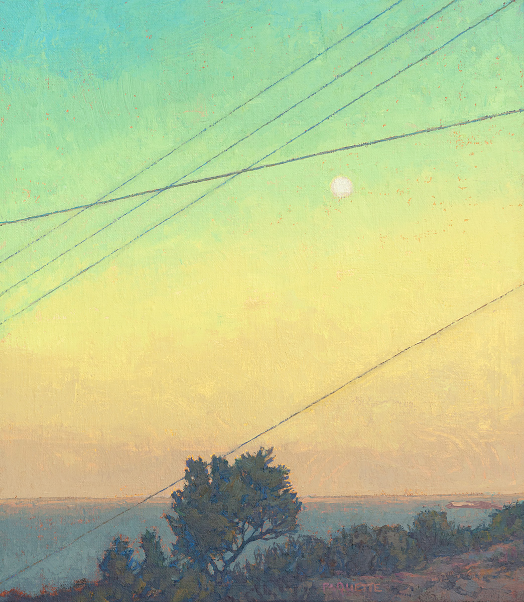 contemporary landscape oil painting by Thomas Paquette of moonrise on the island of Samos, Greece