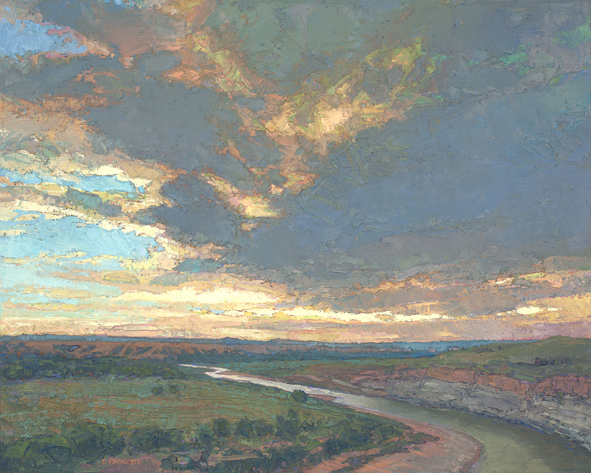 contemporary landscape oil painting of wilderness area in Theodore Roosevelt National Park