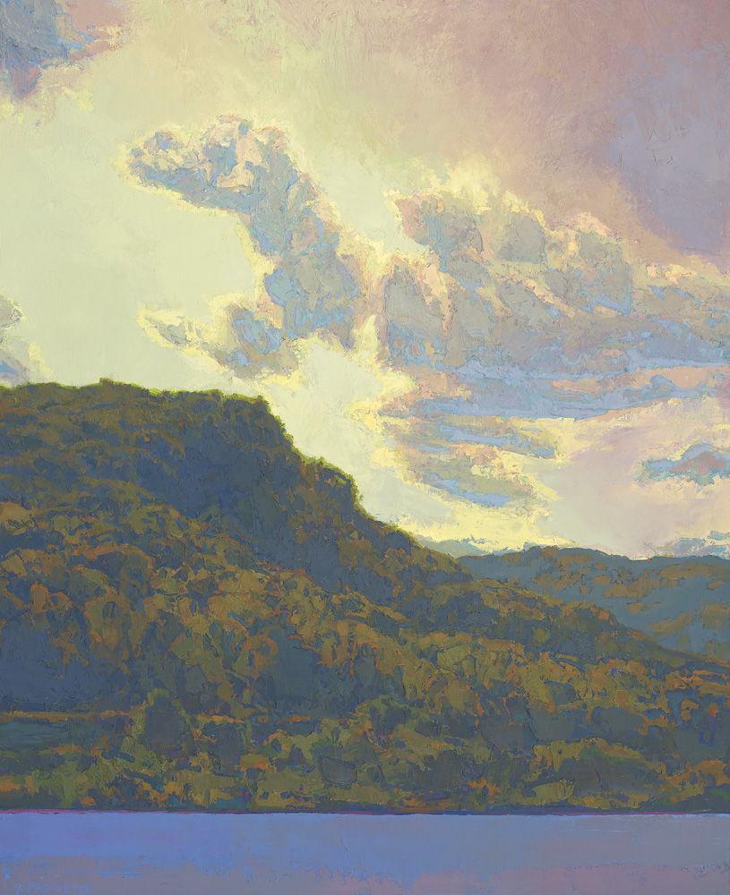 Clouds over Mississippi River bluffs oil painting Winona MN