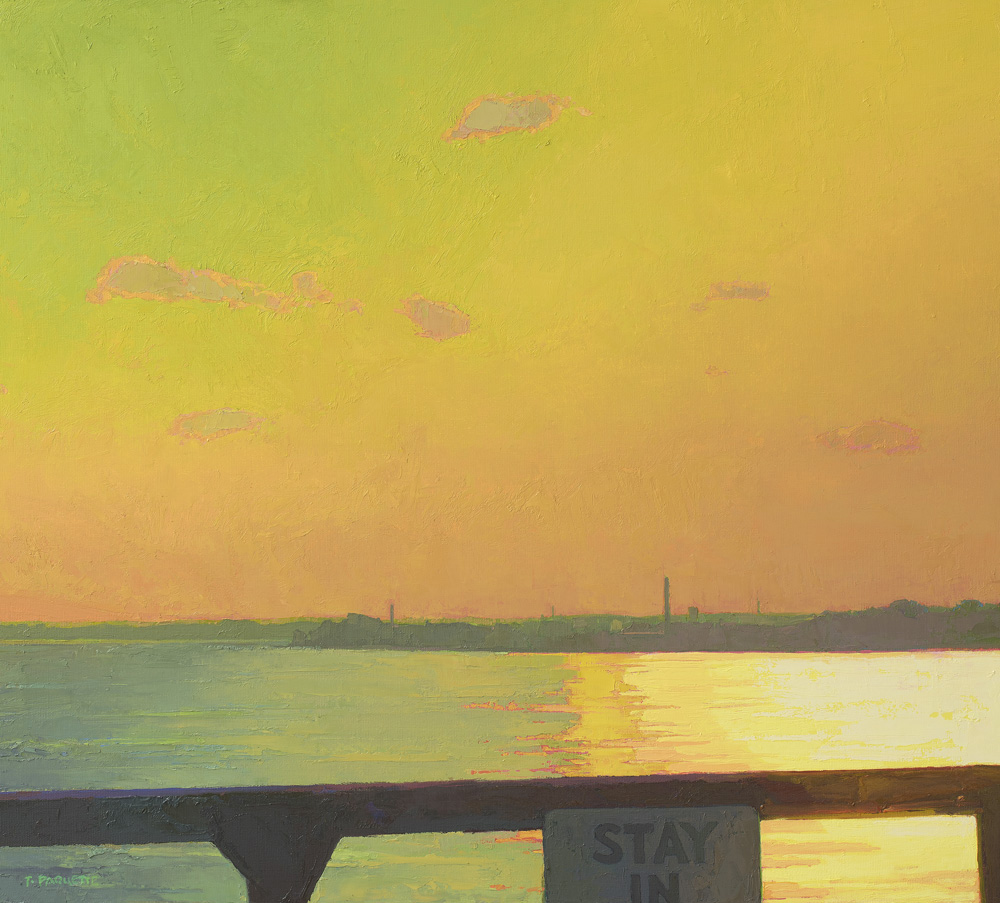 "STAY IN" Mississippi River oil painting near Burlington, IA