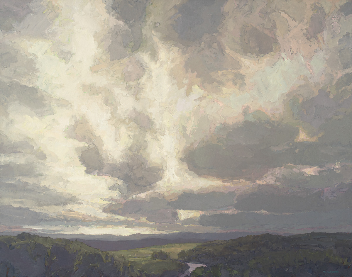 Sky Ascending, 36 x 46 inches, oil on linen, formerly on display at the U.S. Embassy in Georgetown, Guyana, landscape oil painting by Thomas Paquette